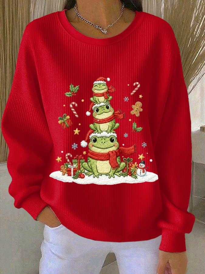 Women's Christmas Animal Frog Print Sweatshirt