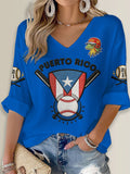 Puerto Rico Baseball Printed Long Sleeve Top