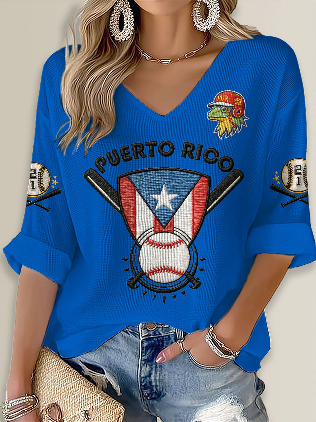 Puerto Rico Baseball Printed Long Sleeve Top