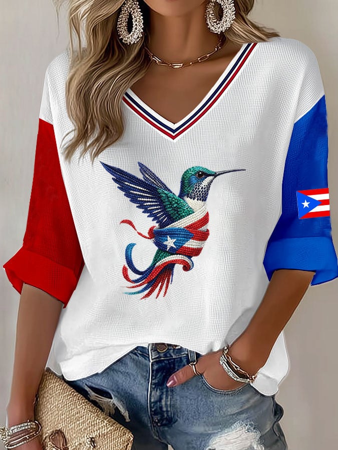 Women's Casual Printed Waffle Top