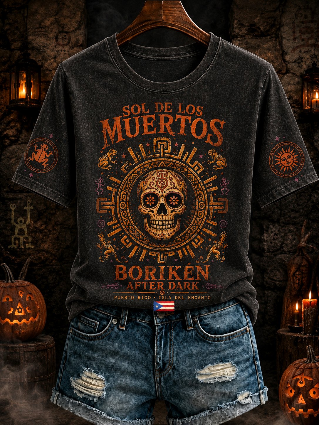 Women's Puerto Rico Halloween Art Print Casual T-shirt