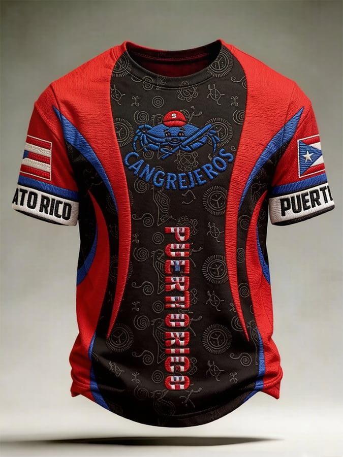 Men's Puerto Rico Cangrejeros de Santurce Baseball Crew Neck Short-Sleeve Printed T-Shirt