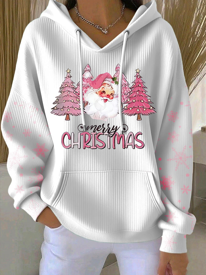 Women's Casual Christmas Pink Santa Claus Hoodie