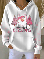 Women's Casual Christmas Pink Santa Claus Hoodie