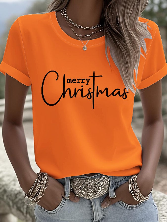 Women's Merry Christmas Printed Short-Sleeved T-Shirt