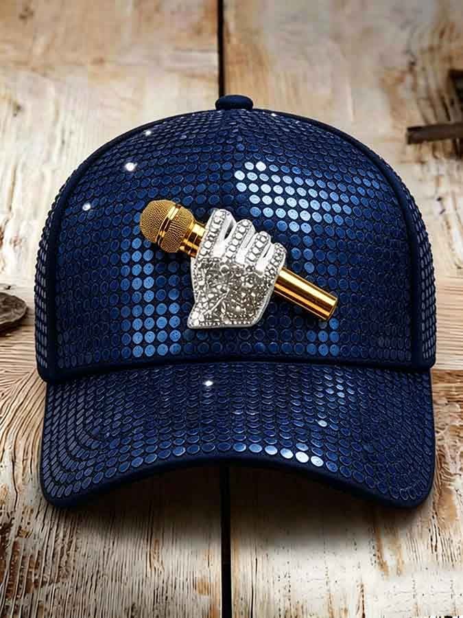 Unisex Retro Commemorative Baseball Cap: "King of Music" Faux-Sequin Print Edition