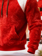 Men's Warm Plush Stitching Contrast Color Christmas Hooded Sweatshirt