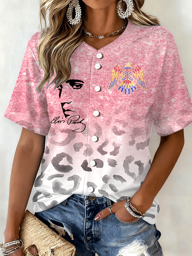 Women's King of Rock and Roll Baseball Printed Top