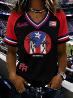 Women's Puerto Rican Baseball V-Neck Short-Sleeved Comfortable T-Shirt
