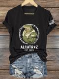 Women's Alligator Alcatraz Print V-Neck T-Shirt