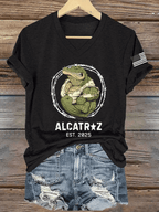 Women's Alligator Alcatraz Print V-Neck T-Shirt