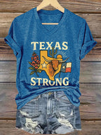 V-Neck Retro Texas Strong Come Hell Or High Water Print T-Shirt