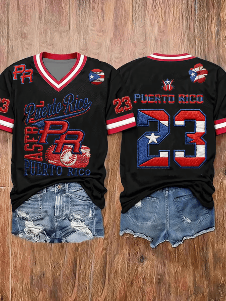 Women's Puerto Rico Baseball  Print T-Shirt