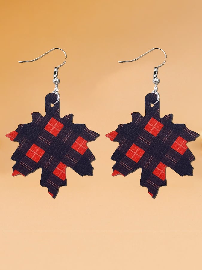 Women's Autumn Leather Pumpkin Maple Leaf Earrings