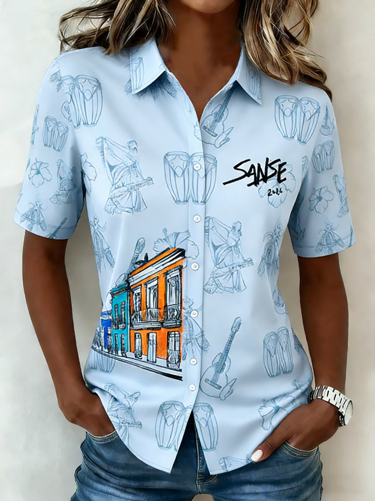 Women Sanse 2026 Print Shirt