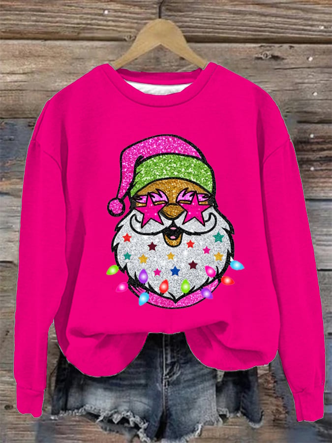 Women's Shiny Santa Print Sweatshirt
