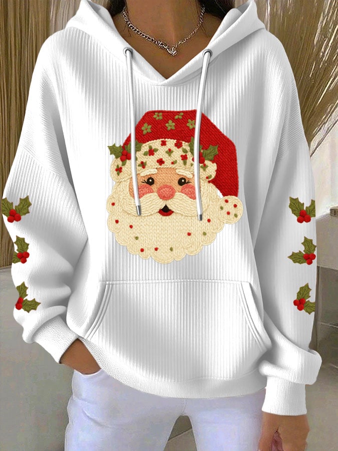 Women's Christmas Santa Print Casual Hooded Sweatshirt