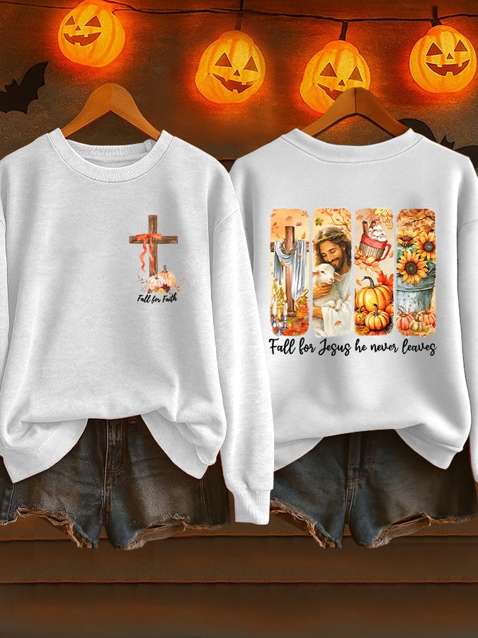 Women's Fall for Jesus Print Casual Sweatshirt