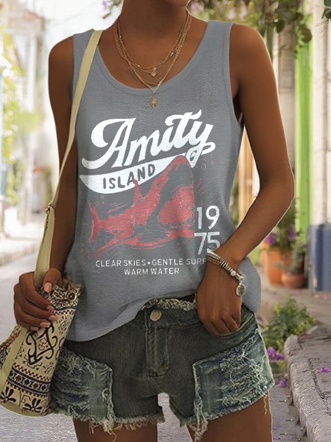 Women's Amity Island 1975 Clear Skies Gentle Surf Warm Water Printed Vest