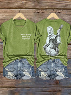 Women's Vintage Rock Tribute Print V Neck T-shirt