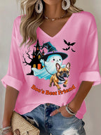 Dog Ghost Halloween Art Printed Long Sleeve Top