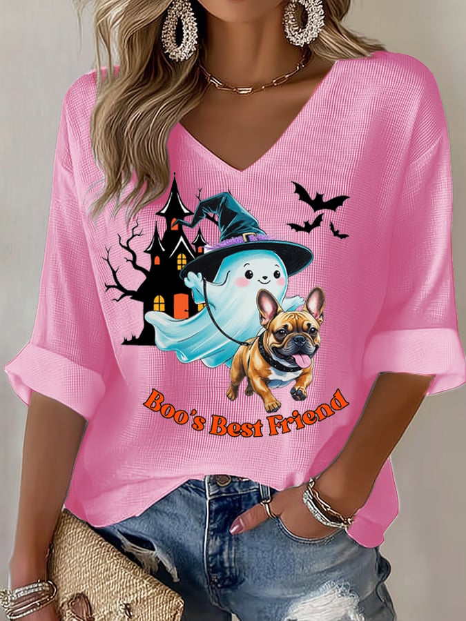 Dog Ghost Halloween Art Printed Long Sleeve Top