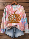 Spooky Season Halloween Pupkin Patch Paw Printed Long Sleeve Top