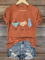 Women's Coffee Dog Jesus Print Casual T-Shirt