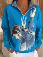 Women's Retro King Of Rock And Roll Print Sweatshirt