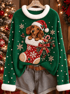 Women's Retro Christmas Dog  Print Top