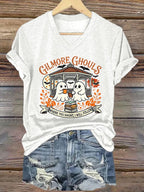 V-Neck Retro Gilmore Ghouls Where You Haunt, I Will Follow Print T-Shirt