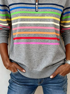 Women's Casual Rainbow Striped Print Sweatshirt