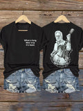 Women's Vintage Rock Tribute Print V Neck T-shirt
