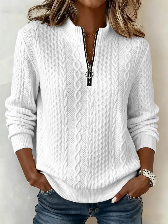 Women's Casual Solid Color Zipper Pullover Sweatshirt