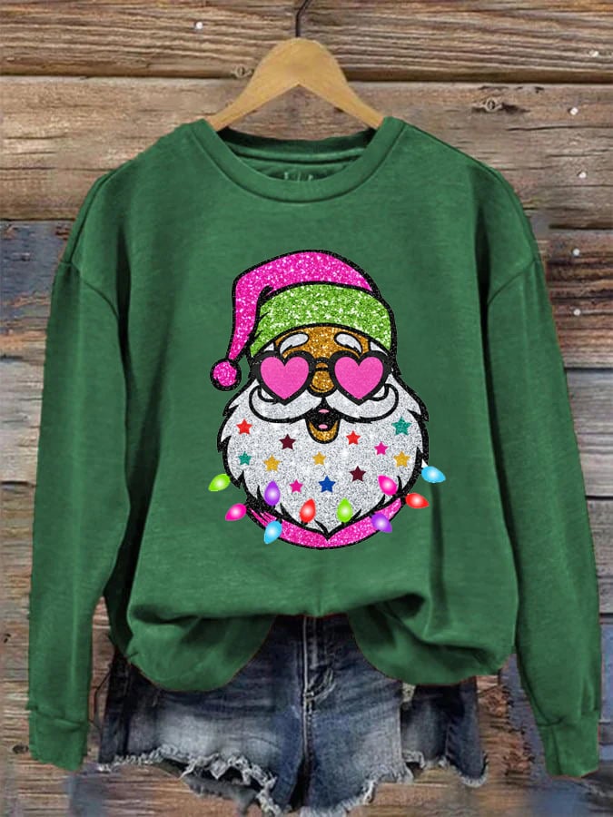 Women's Shiny Santa Print Sweatshirt