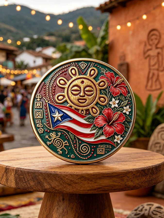 Unisex Puerto Rico Art Printed  Pin-Back Button