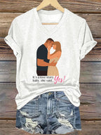 V-Neck Retro It’s A Love Story, She Said Yes Print T-Shirt
