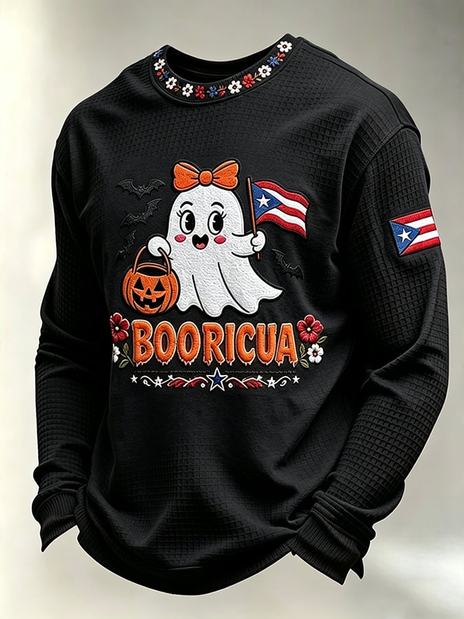 Men's Boricua Halloween Waffle-Knit Long-Sleeve Top