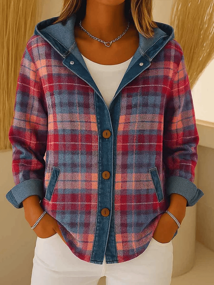 Women'S Casual Contrast Color Plaid Jacket