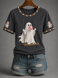 Women's Halloween Cute Ghost Print Casual T-shirt