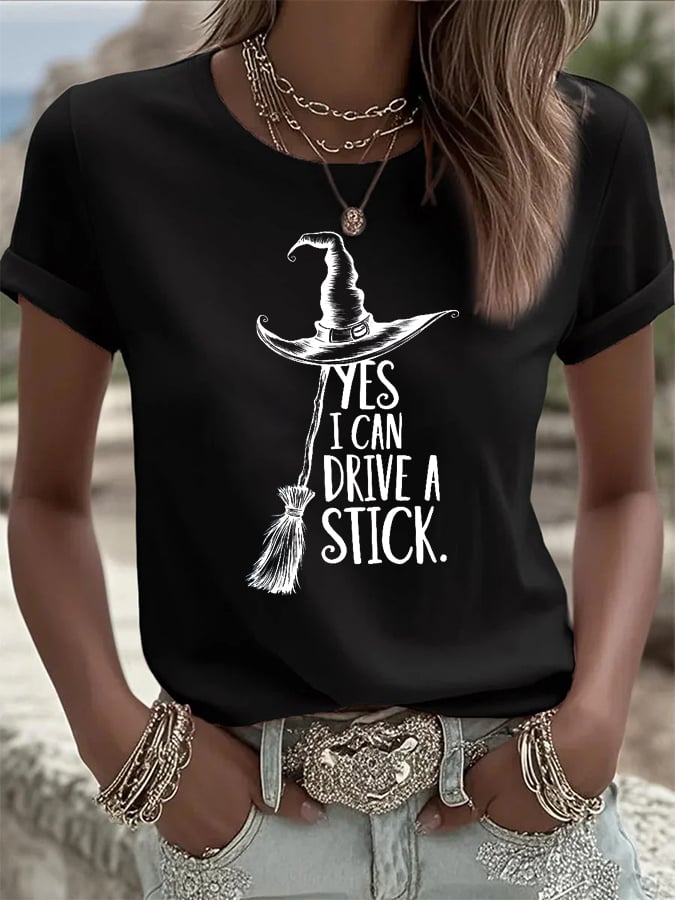 Women's I Can Drive a Stick Print Casual T-Shirt
