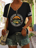 Women's Alligator Alcatraz Funny Florida Everglades Dark Humor Print V Neck Casual T-Shirt