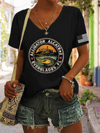 Women's Alligator Alcatraz Funny Florida Everglades Dark Humor Print V Neck Casual T-Shirt