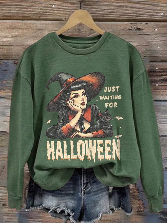 Women's Just Waiting For Halloween Print Casual Sweatshirt