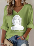 V-Neck Retro B.B. And God Created Woman Watercolor Painting Print T-Shirt