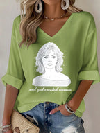 V-Neck Retro B.B. And God Created Woman Watercolor Painting Print T-Shirt