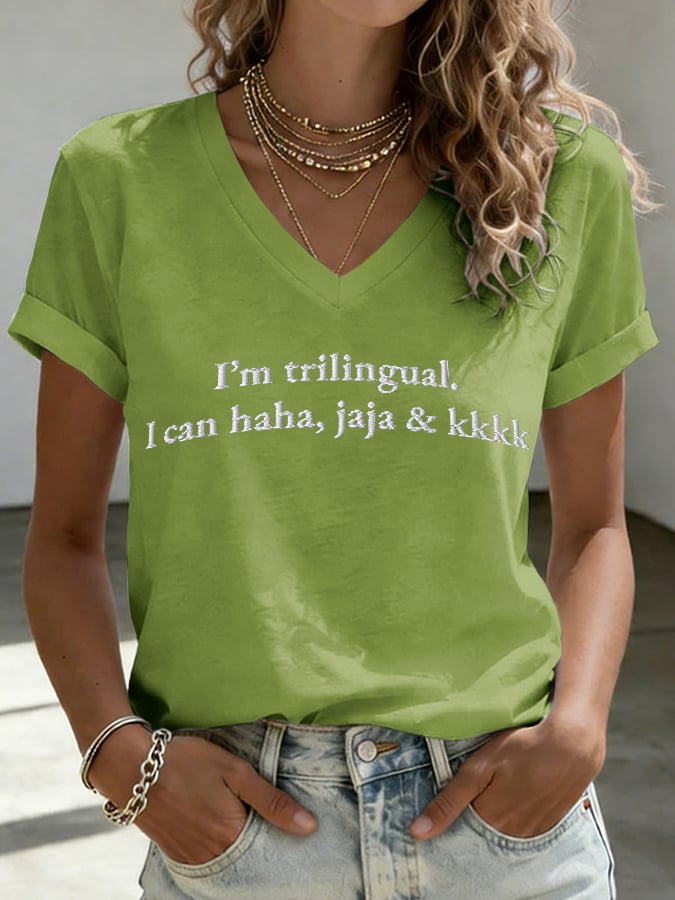 Women'S Funny Trilingual Jokes Short-Sleeve T-Shirt