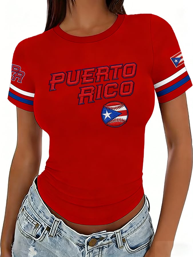 Women's Retro Baseball  Print T-Shirt
