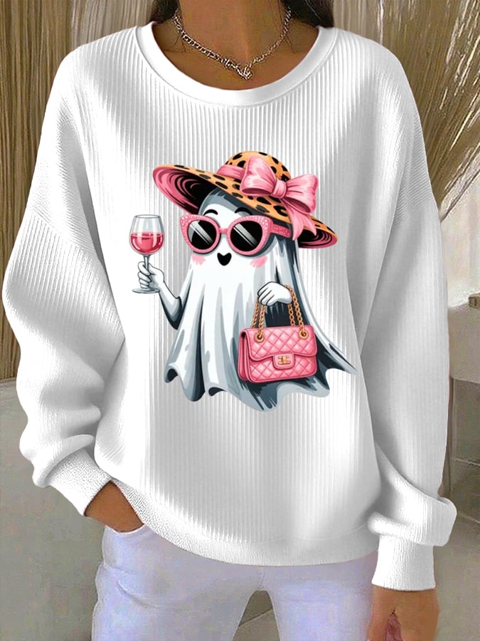 Women'S Cute Ghost Print Casual Sweatshirt