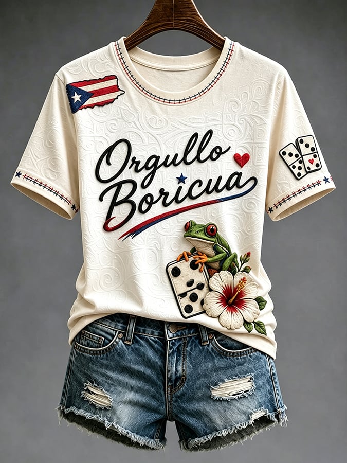 Women's Puerto Rico Printed round  T-shirt